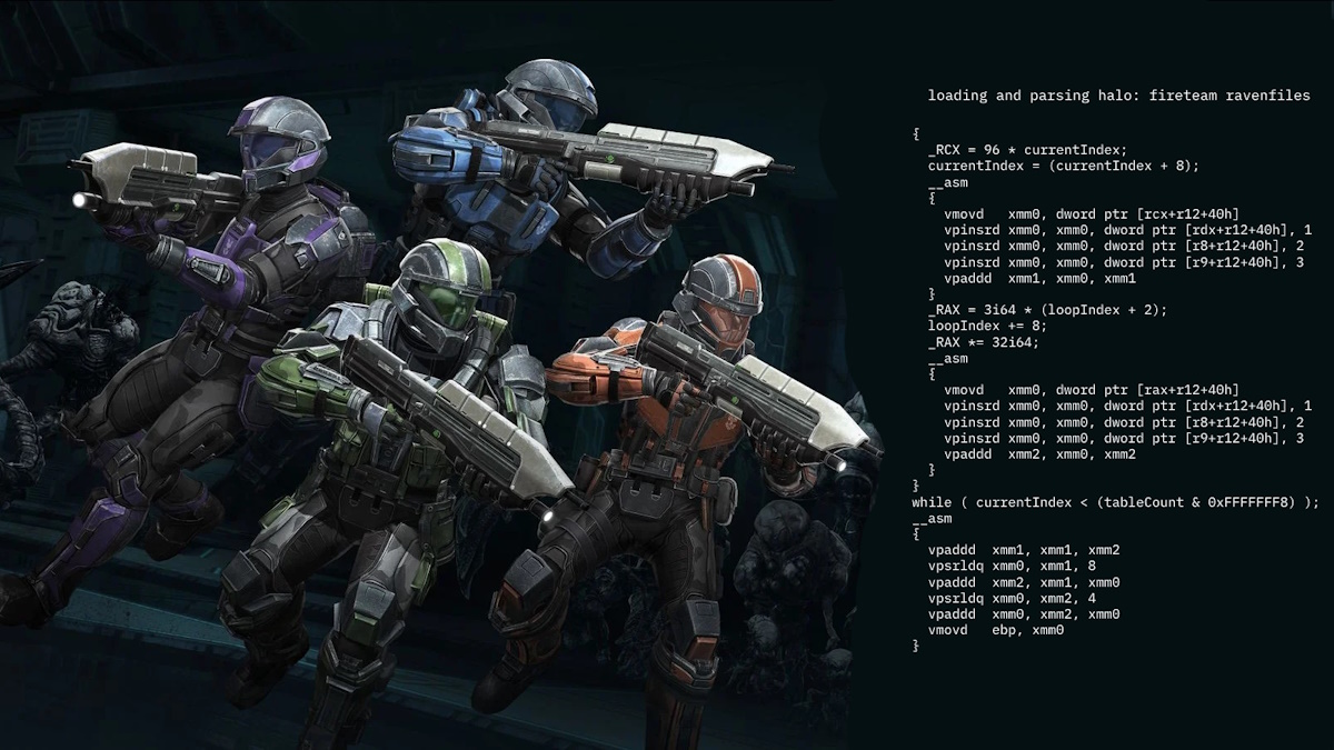 Halo: Fireteam Raven art alongside SSE2 intrinsics